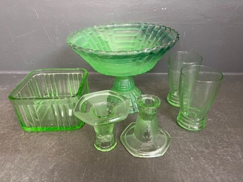 Mixed Lot of Green Depression Glass