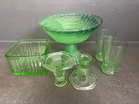 Mixed Lot of Green Depression Glass