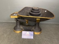 Cast iron balance scales with weights