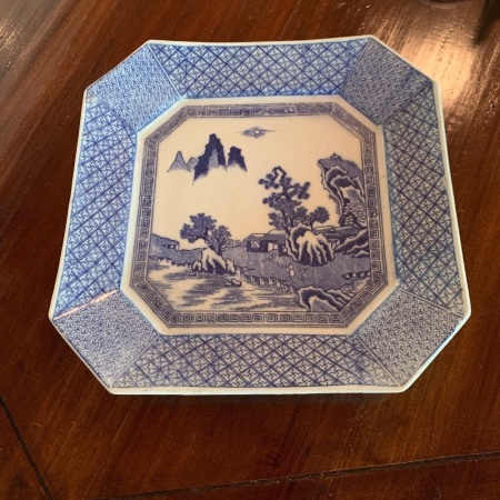 Large Chinese Blue & White Octagonal Charger