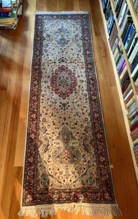 Hand Knotted Persian Silk Runner with Floral Design