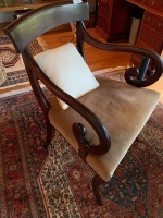 Beautiful Georgian Mahogany Elbow Chair with Scroll Arms & Upholstered Seat - 2