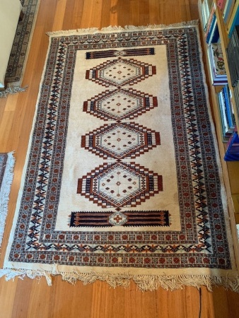 Hand Knotted Persian Wool Rug - Brown & Cream withÂ  Geometric Design