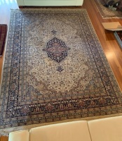 Large Wool Persian Rug in Cream & Blues with Floral Design