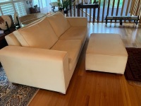 2 Seater Australian Made Cream Fabric Sofa + Ottoman/Footstool - 2