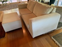 2 Seater Australian Made Cream Fabric Sofa + Ottoman/Footstool - 3