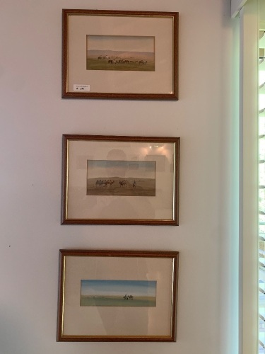 3 Framed Watercolours Depicting Nomadic Tribe with Camels, Horses & Yurts