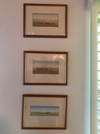 3 Framed Watercolours Depicting Nomadic Tribe with Camels, Horses & Yurts
