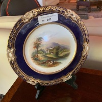 c1865 Pierced Coalport Cabinet Plate Hand Painted Tintern Abbey Design with Gilt & Cobalt Blue Border