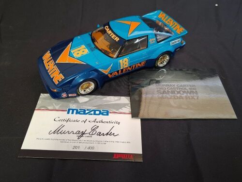 1983 Mazda RX7 # 18 Murray Carter - 4th Place Castrol 400 Sandown - 0201/0400 - Biante BNJ0003 - Certificate Signed &ldquo;Murray Carter &ldquo;