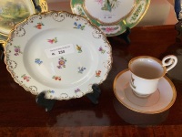 Antique Meissen Hand Painted Floral Side Plate + Swan Neck Handled Coffee Cup and Saucer Depicting Napoleon on Horseback with Gilt Edges - 2