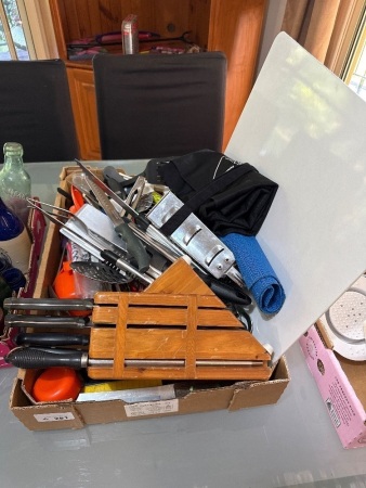 Box lot of mostly cutlery, etc