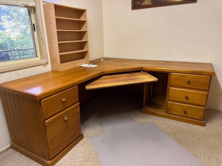 Wooden corner desk unit and small book shelf