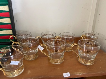 8 x Vintage Libbey Gold Greek Coffee Cups