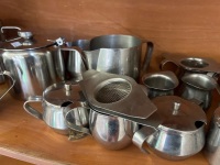 Shelf Lot of Metal Barista Jugs and Shot Cups - 3