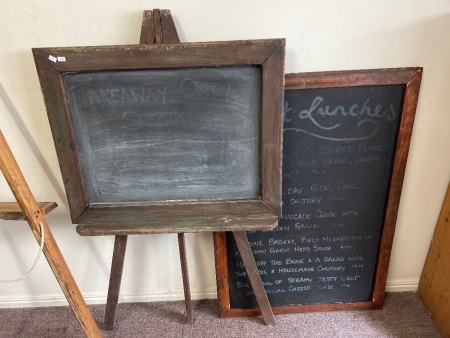 Pair of large timber framed blackboards 1 freestanding & 1 wall mount