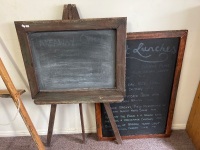Pair of large timber framed blackboards 1 freestanding & 1 wall mount