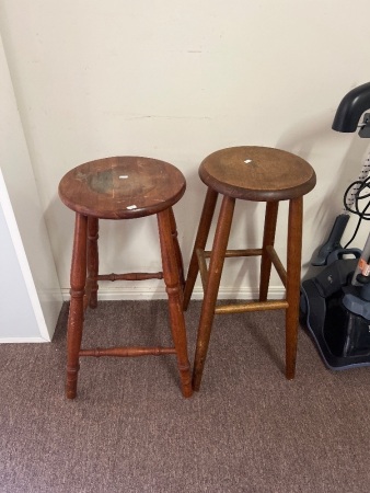 lot of two vintage wooden bar stools