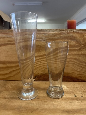 Box lot of assorted beer glasses