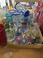 Box lot of mixed coloured glass drinking glasses - 3
