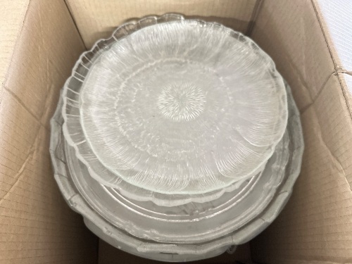 Box lot of decorative glass serving plates - large