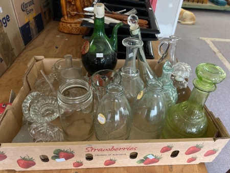 Large Assorted Lot of Decorative Glass Decanters and Vases etc.