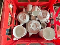 Tea set - 10 cups and saucers, 4 tea pots, small milk and cream jugs