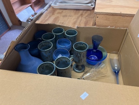 Box lot of modern tableware. Plates, bowls and platter.