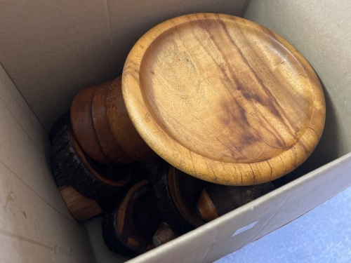 Large Lot of Wooden Bowls, Plates and Salt and Pepper Shakers