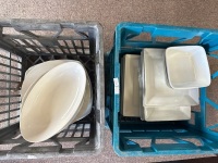 Box lot of white commercial grade dishware plates and bowls