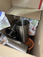 boxed lot of wine coolers - stainless steel and 2 pottery sleeves