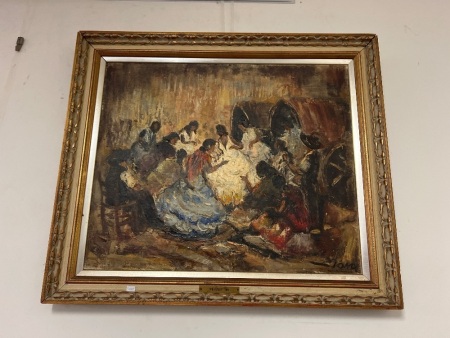Large Original Vintage Oil Painting &lsquo;The Gypsies&rsquo; Signed 'Lauro&rsquo;