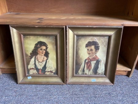 Framed Boy and Girl Lithograph Art Prints in Frames