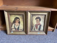 Framed Boy and Girl Lithograph Art Prints in Frames