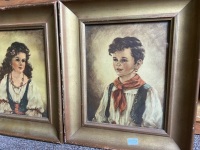 Framed Boy and Girl Lithograph Art Prints in Frames - 3