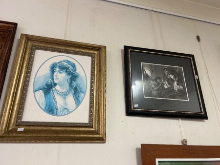 2 x Vintage Style Prints in Gold and Black Frame