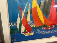 Large Beach Style Print of Sailboats in Frame - 2