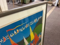 Large Beach Style Print of Sailboats in Frame - 3