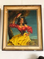 Schubait Oil Painting of Gypsy Spanish Woman with Tamborine