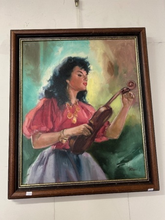 Lajos Fuzesi Oil Painting in Wooden Frame
