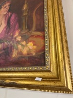 Gold Framed Oil Painting of Woman in Purple Dress - 2