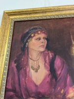 Gold Framed Oil Painting of Woman in Purple Dress - 3