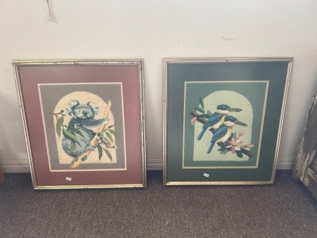 2 x Handmade Framed Embroidery Tapestry Artworks