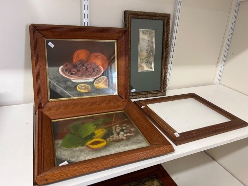 2 x Still Life Artworks of Fruit Bowls, Extra Wooden Frame and Oil Painting