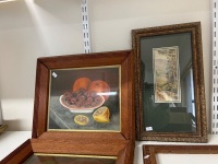 2 x Still Life Artworks of Fruit Bowls, Extra Wooden Frame and Oil Painting - 3