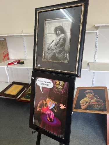 2 X Framed Prints - Inc. Woman Portrait and Humerous Fortune Teller