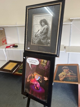 2 X Framed Prints - Inc. Woman Portrait and Humerous Fortune Teller