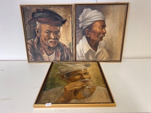 3 x Bali Oil Paintings on Board - Signed