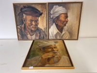 3 x Bali Oil Paintings on Board - Signed