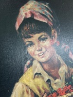 Oil on Board Featuring Smiling Woman Holding Cherries - 2